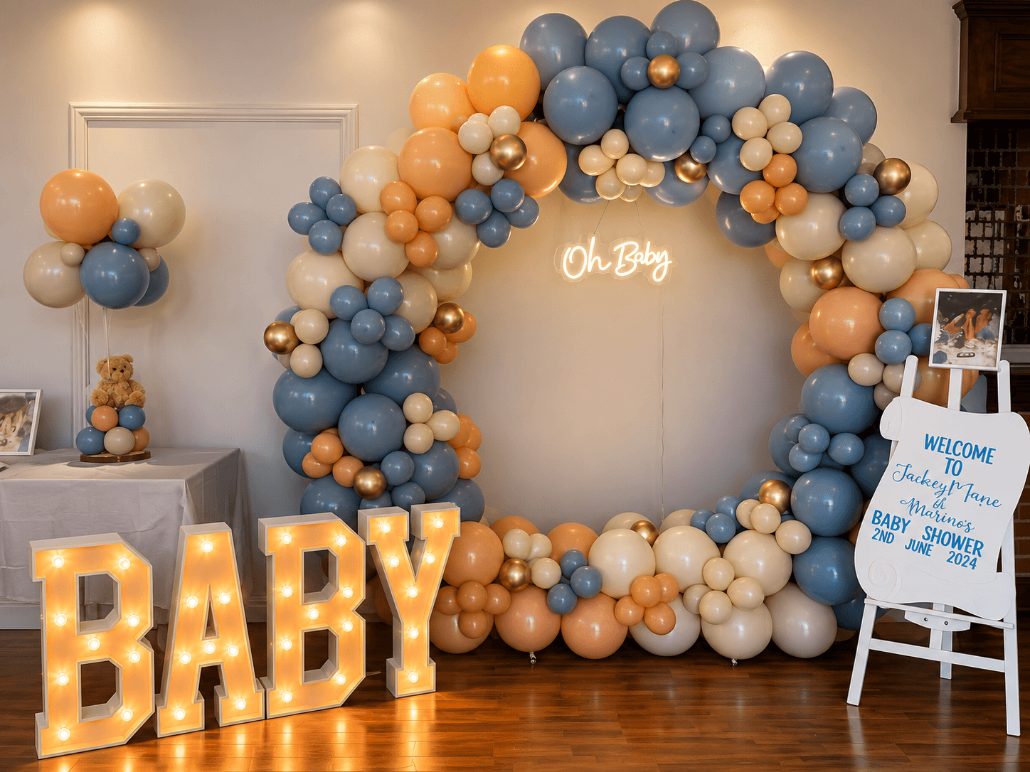 Illuminated Baby sign at a baby shower