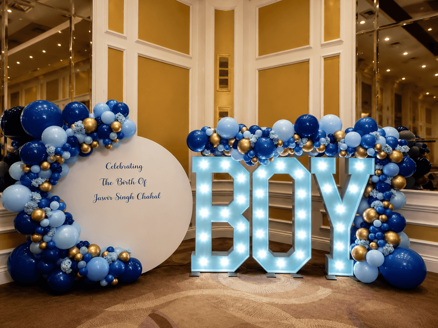 Illuminated Boy sign for a baby celebration
