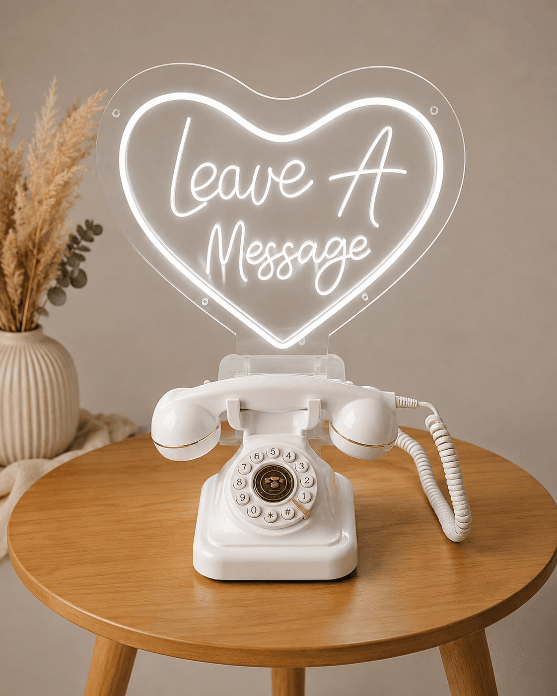 Telephone audio guestbook with vintage telephone and illuminated sign