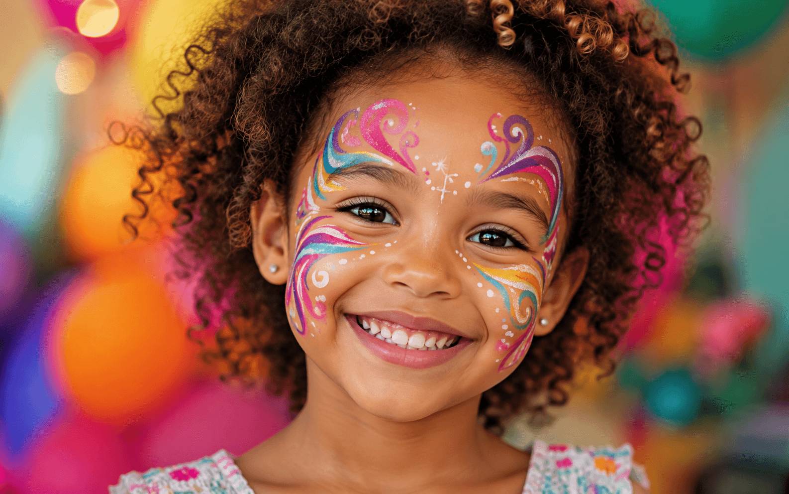 Child with colourful decorative face painting patterns