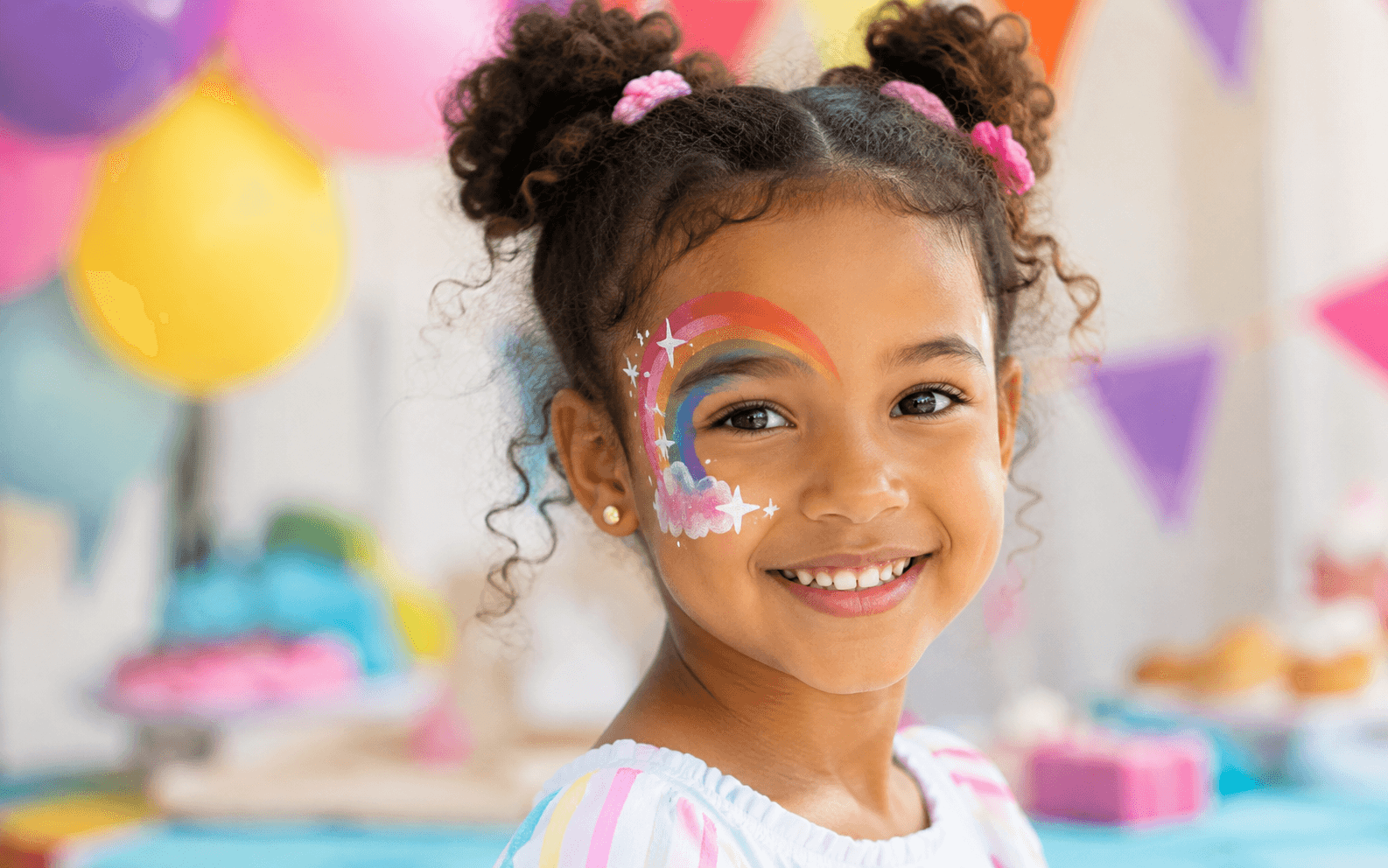 Child with colourful rainbow face painting