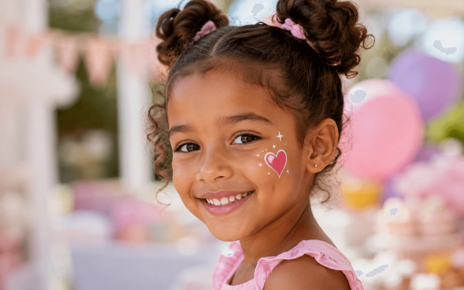 Child with a simple colourful cheek face painting design