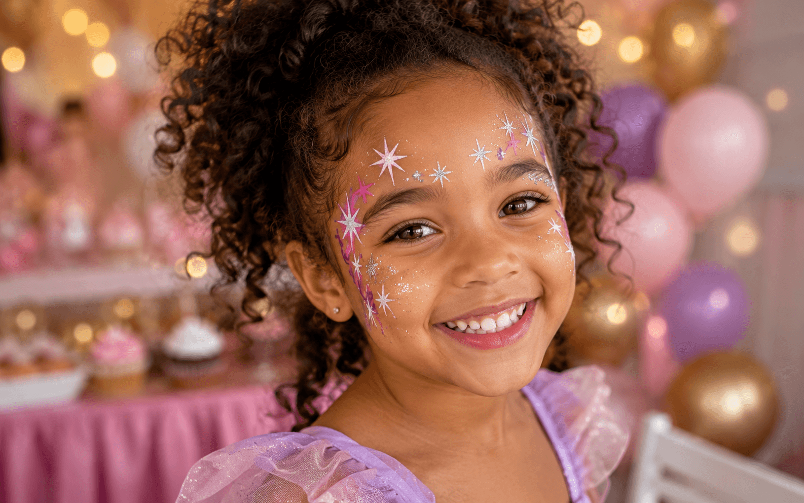 Child with stars and sparkling face painting