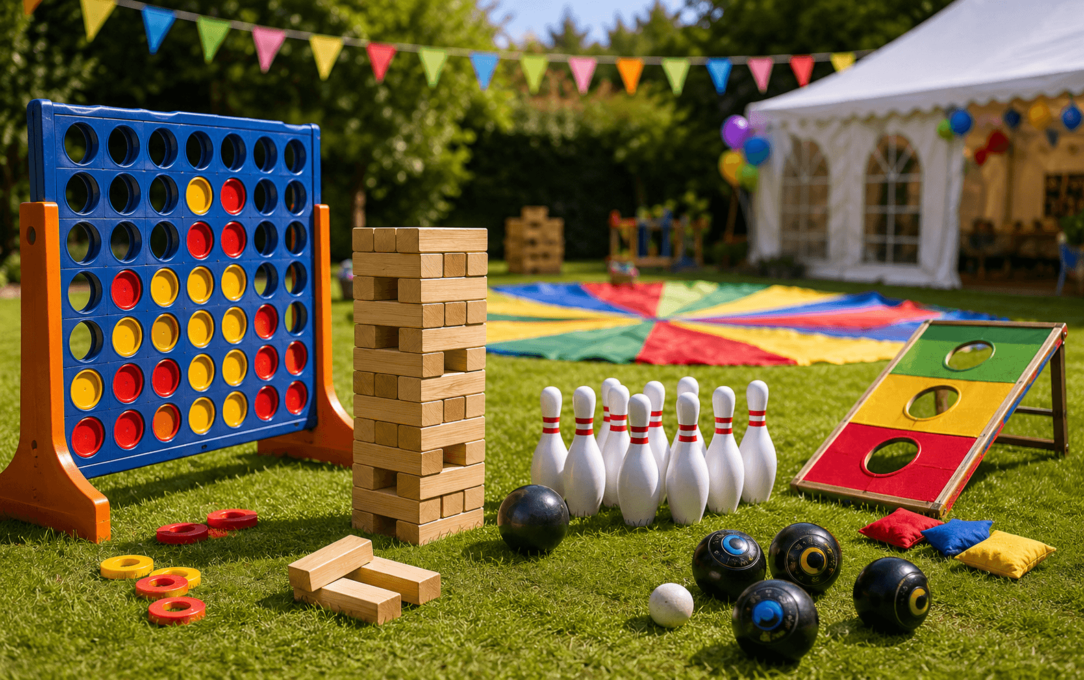 Garden games setup for a children's party
