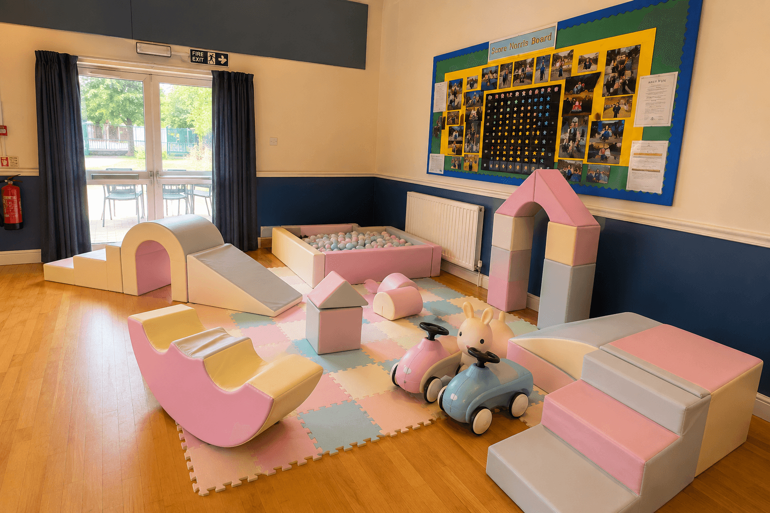 Calm pastel soft play setup for an inclusive children's party from Cameron's Events