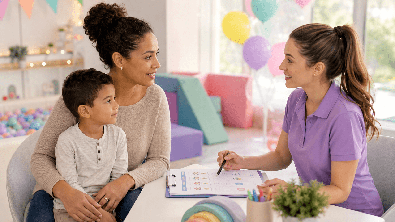 Parent discussing personalised party adjustments for their child