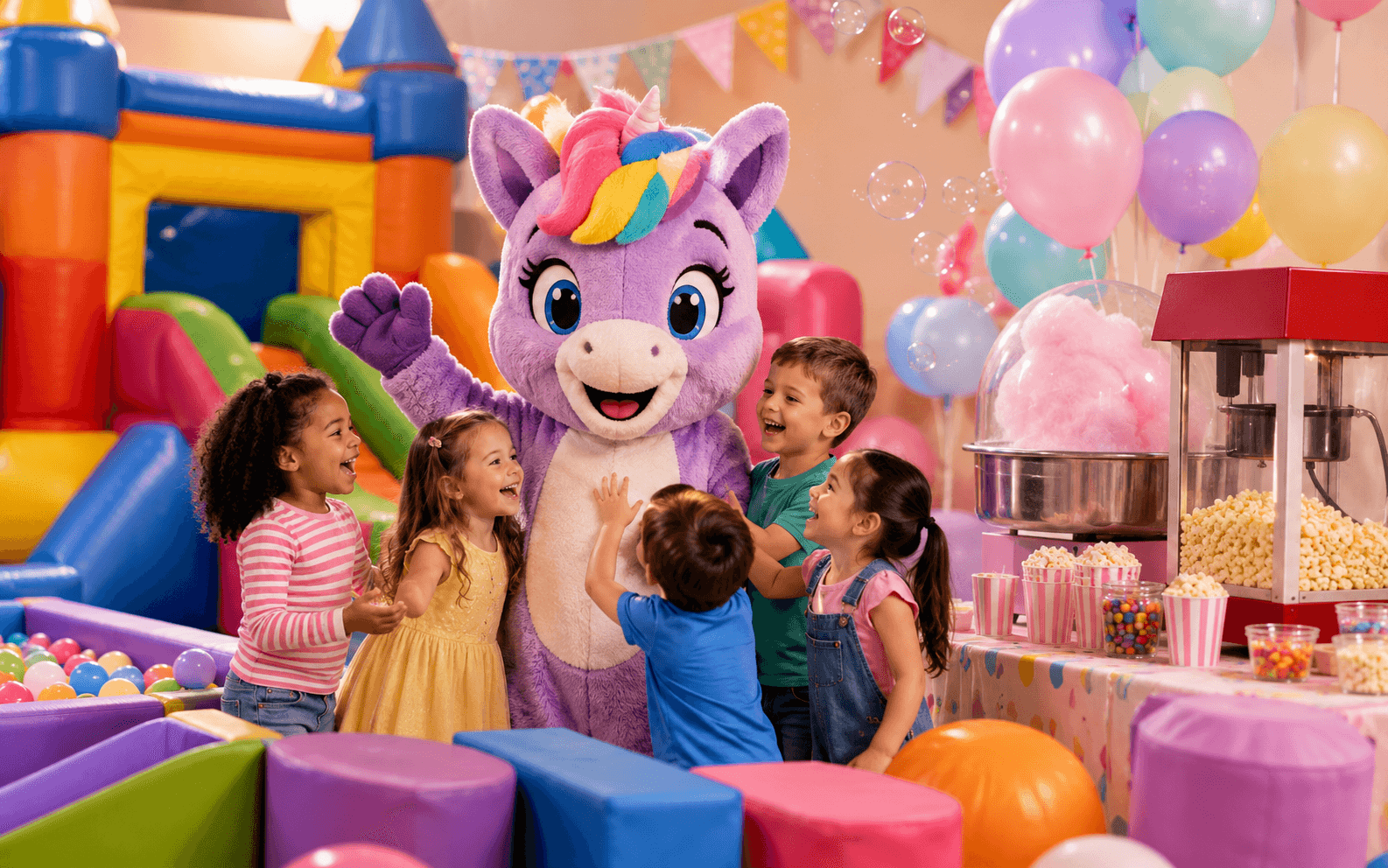 Children's party setup with a selection of entertainment