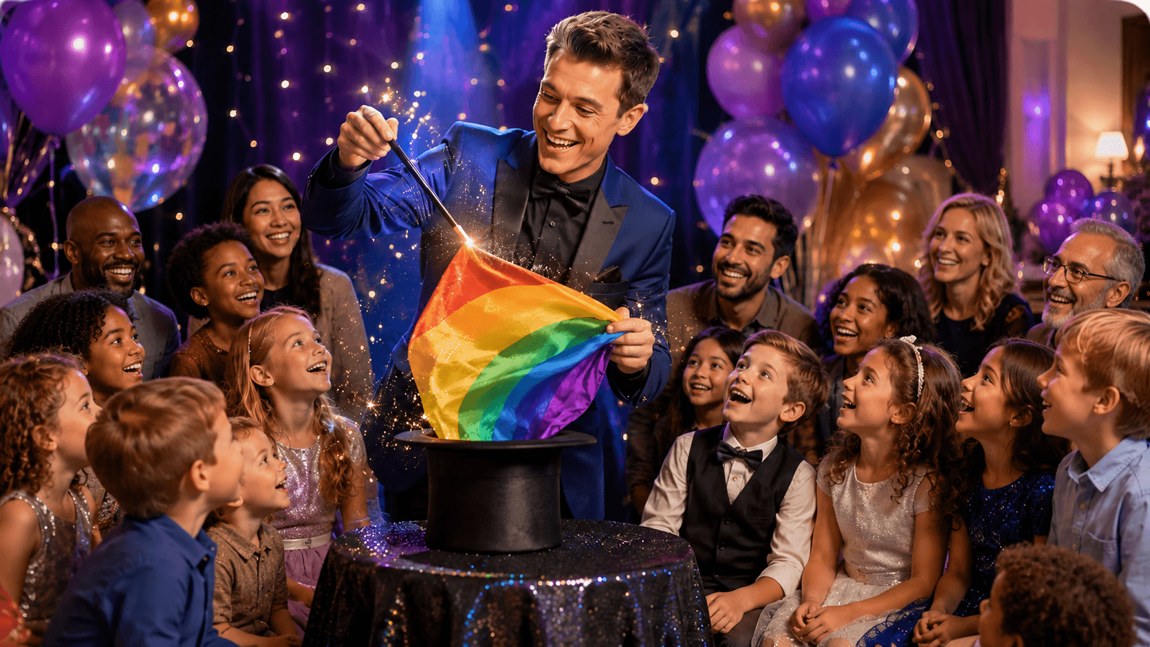 Magician entertaining children at a Cameron's Events party